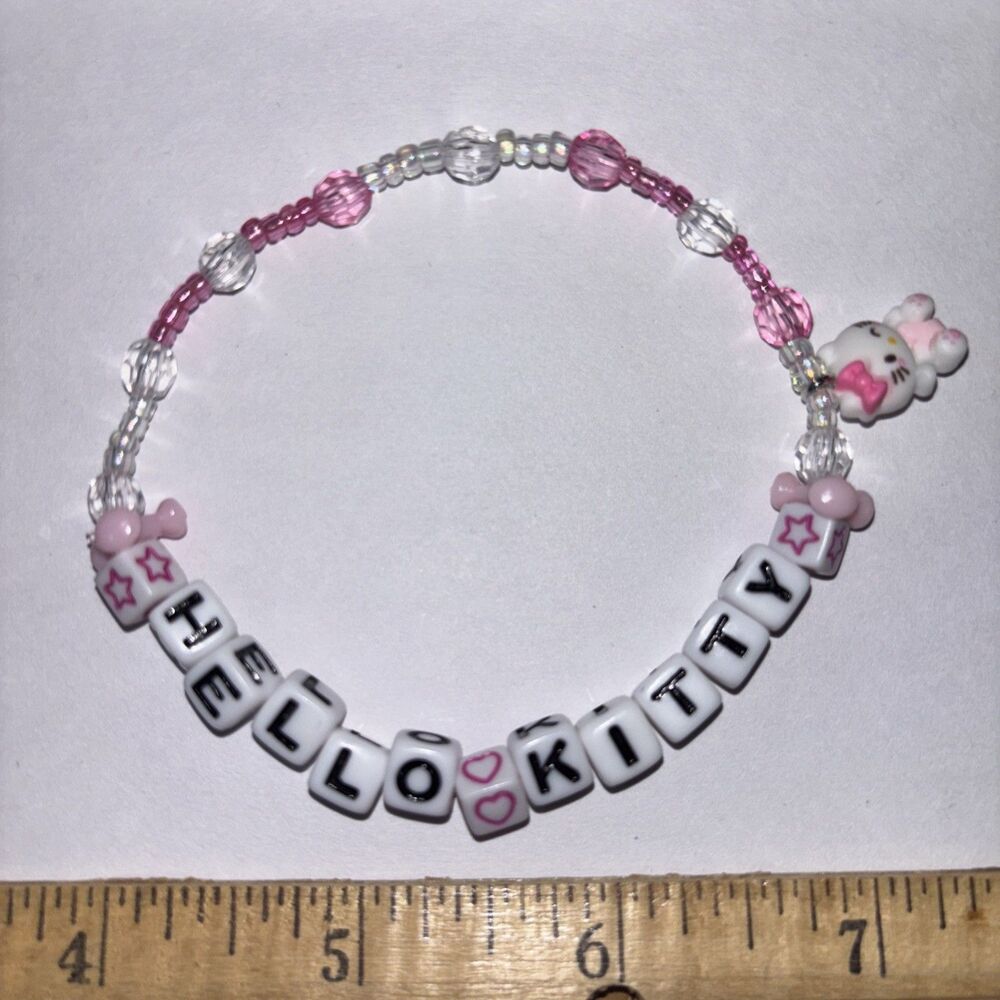 pink “Hello Kitty” Bracelet Adult Humor Beaded Handmade Naughty Accessory